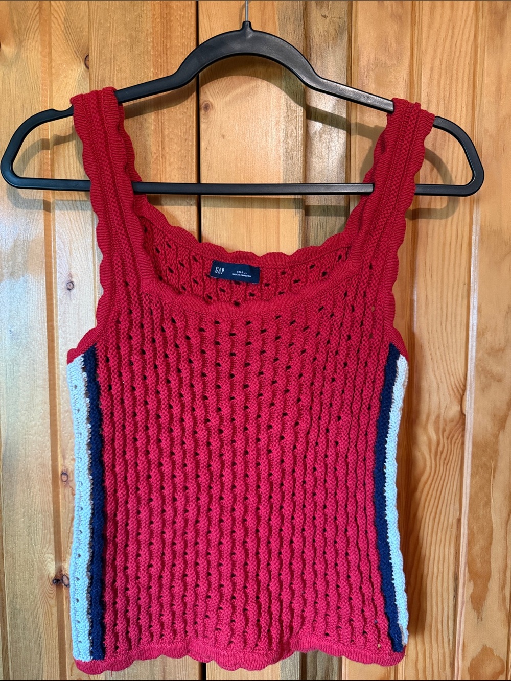GAP Red Crocheted Tank with Navy and Cream Side Stripes